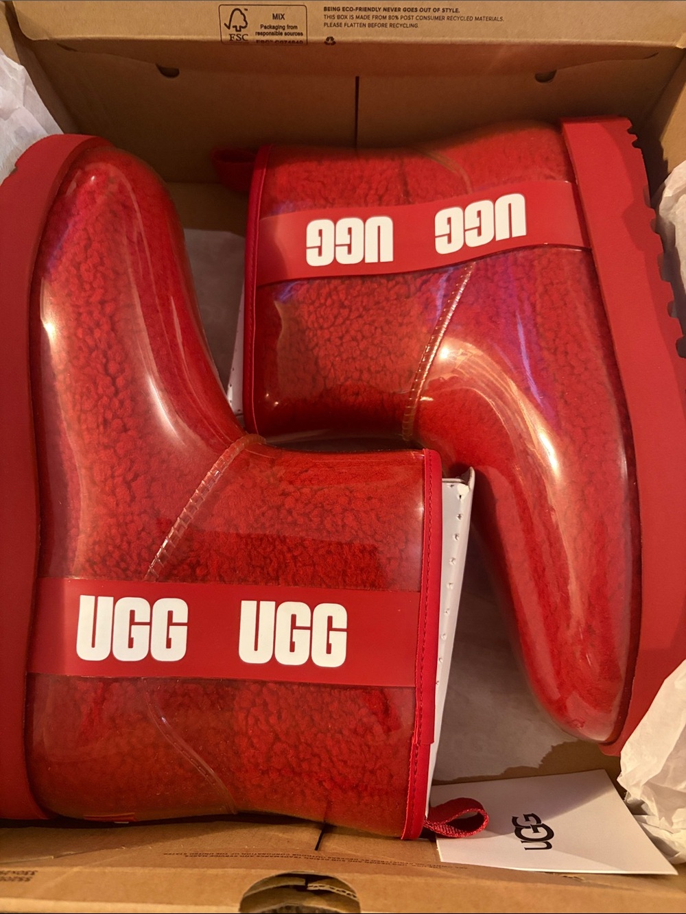 UGG Women's Red Waterproof Shearling-Trim Rain Boots